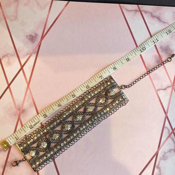 Chunky Crystal Statement Cuff Bracelet Gunmetal Tone - Picture 3 of 5